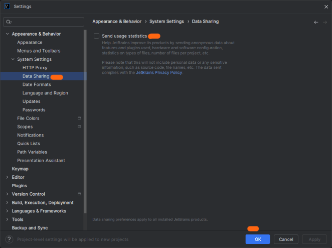 Desativar envio de dados