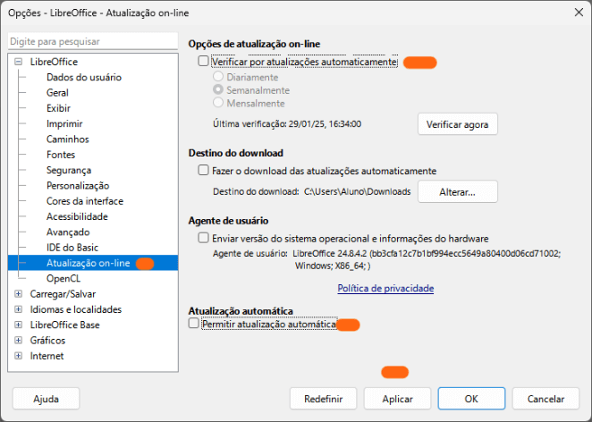 Desativar verificação de atualização