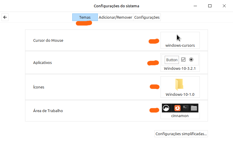 Configuração de tema